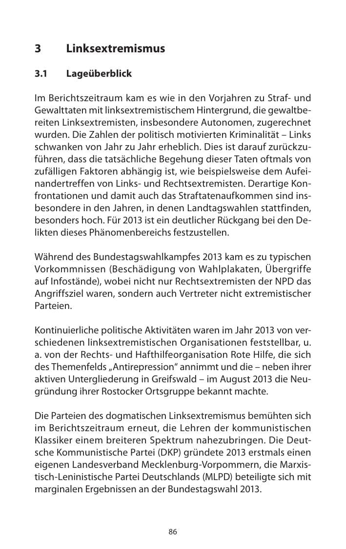 Seite 88 des Verfassungsschutzbericht 2013 Mecklenburg-Vorpommern
