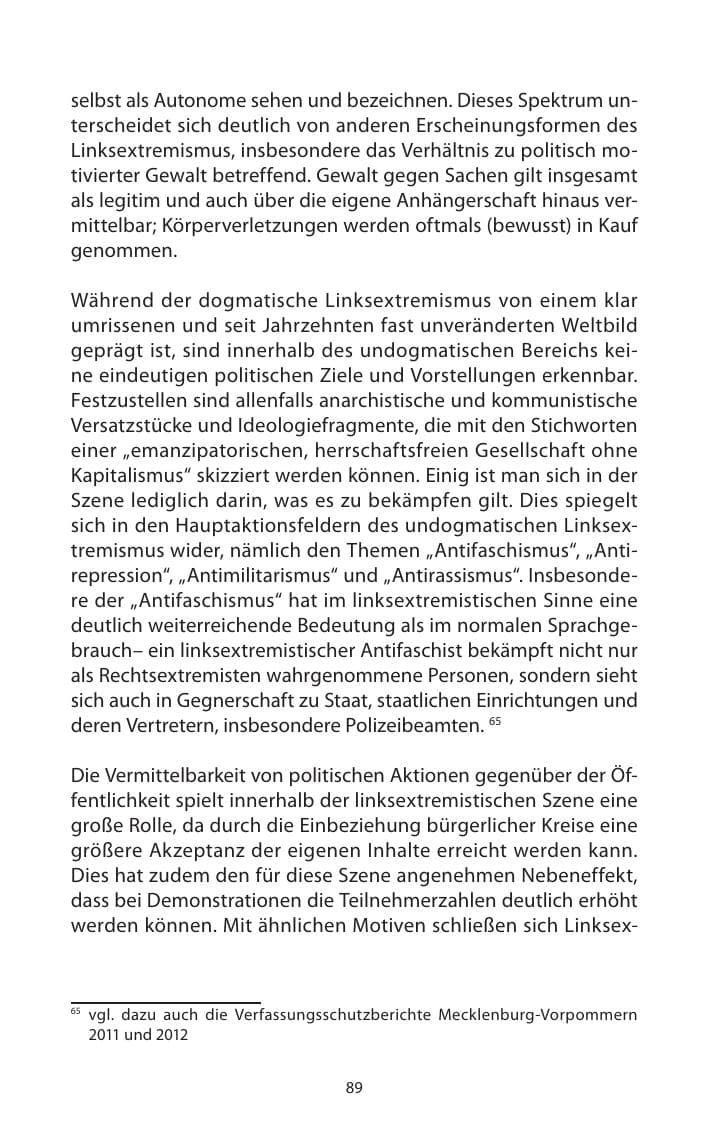 Seite 91 des Verfassungsschutzbericht 2013 Mecklenburg-Vorpommern