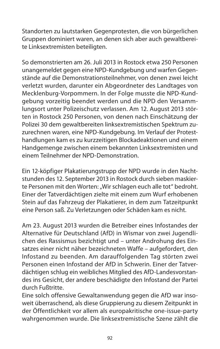 Seite 94 des Verfassungsschutzbericht 2013 Mecklenburg-Vorpommern