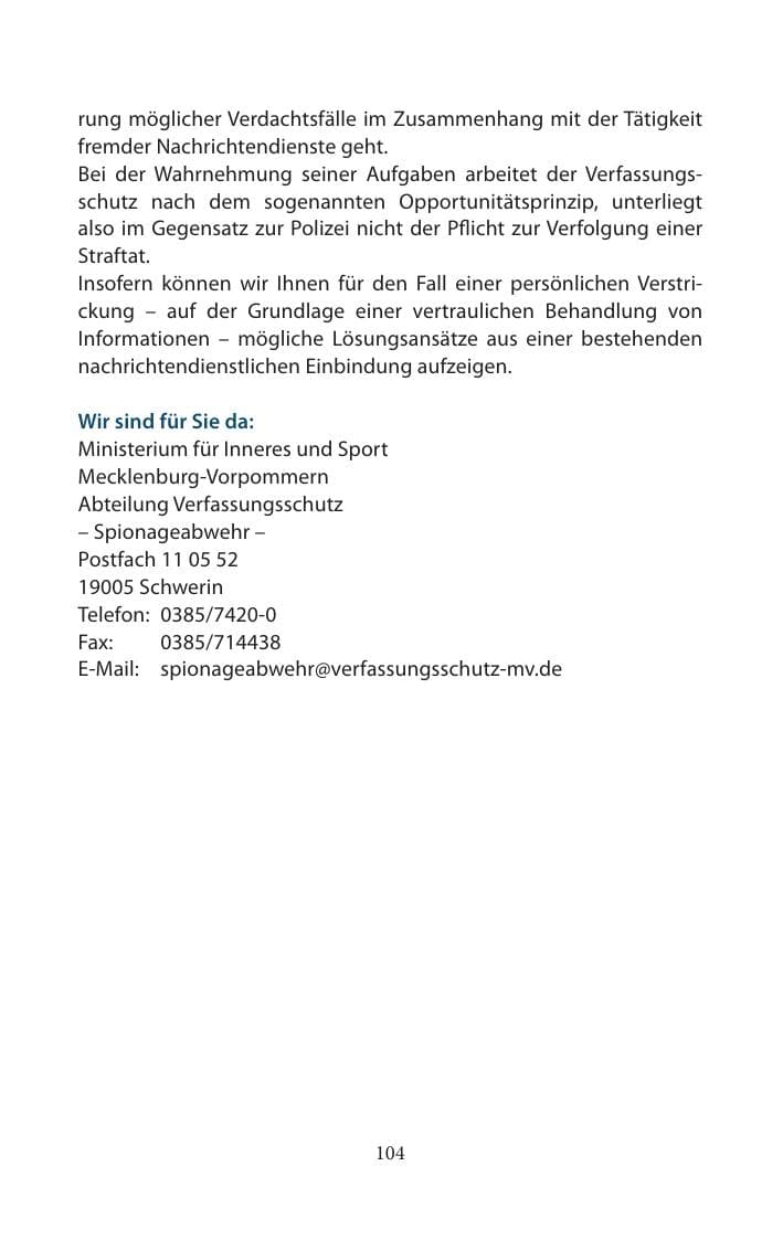 Seite 104 des Verfassungsschutzbericht 2014 Mecklenburg-Vorpommern