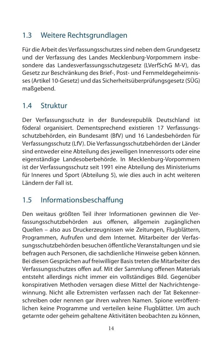 Seite 14 des Verfassungsschutzbericht 2014 Mecklenburg-Vorpommern