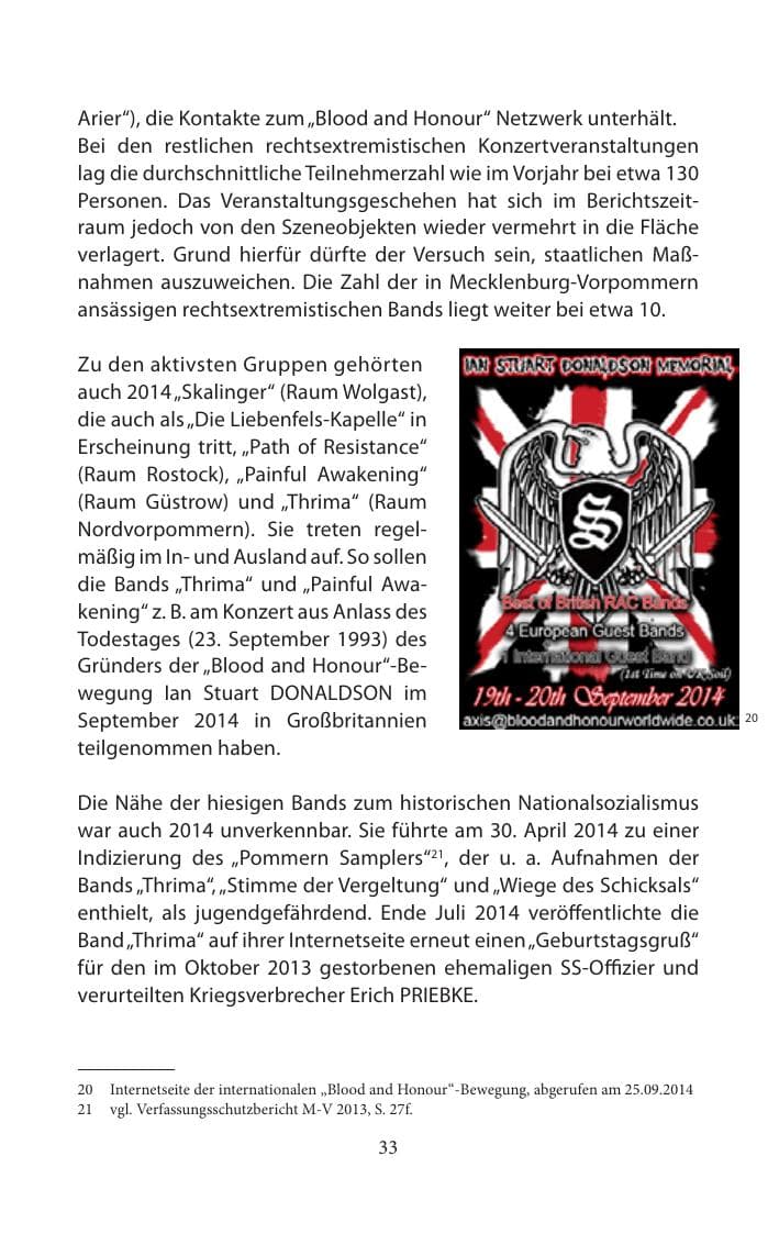 Seite 33 des Verfassungsschutzbericht 2014 Mecklenburg-Vorpommern