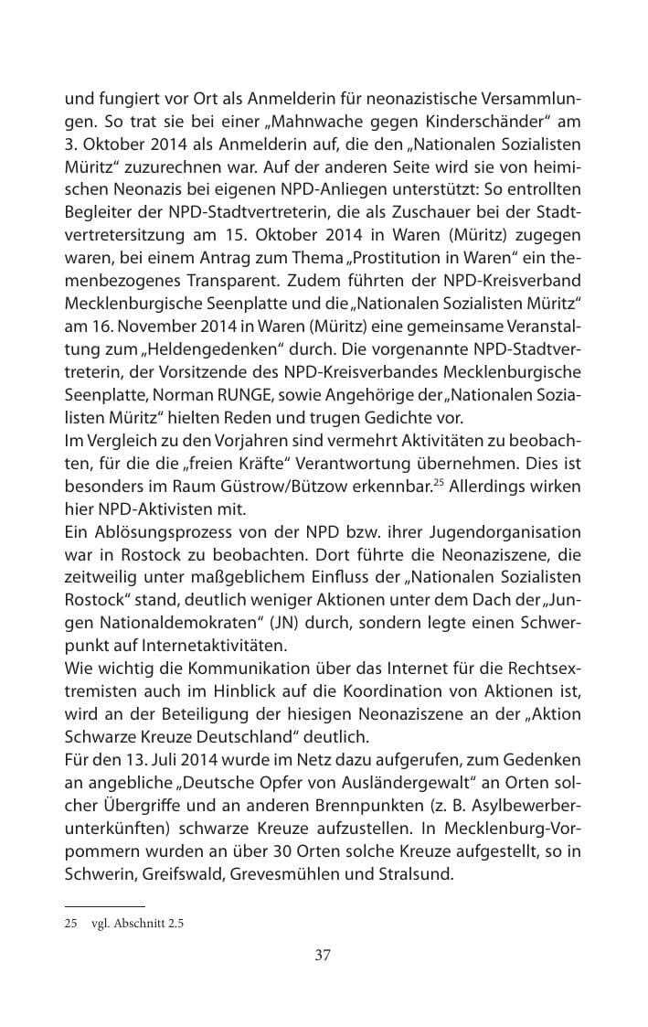 Seite 37 des Verfassungsschutzbericht 2014 Mecklenburg-Vorpommern