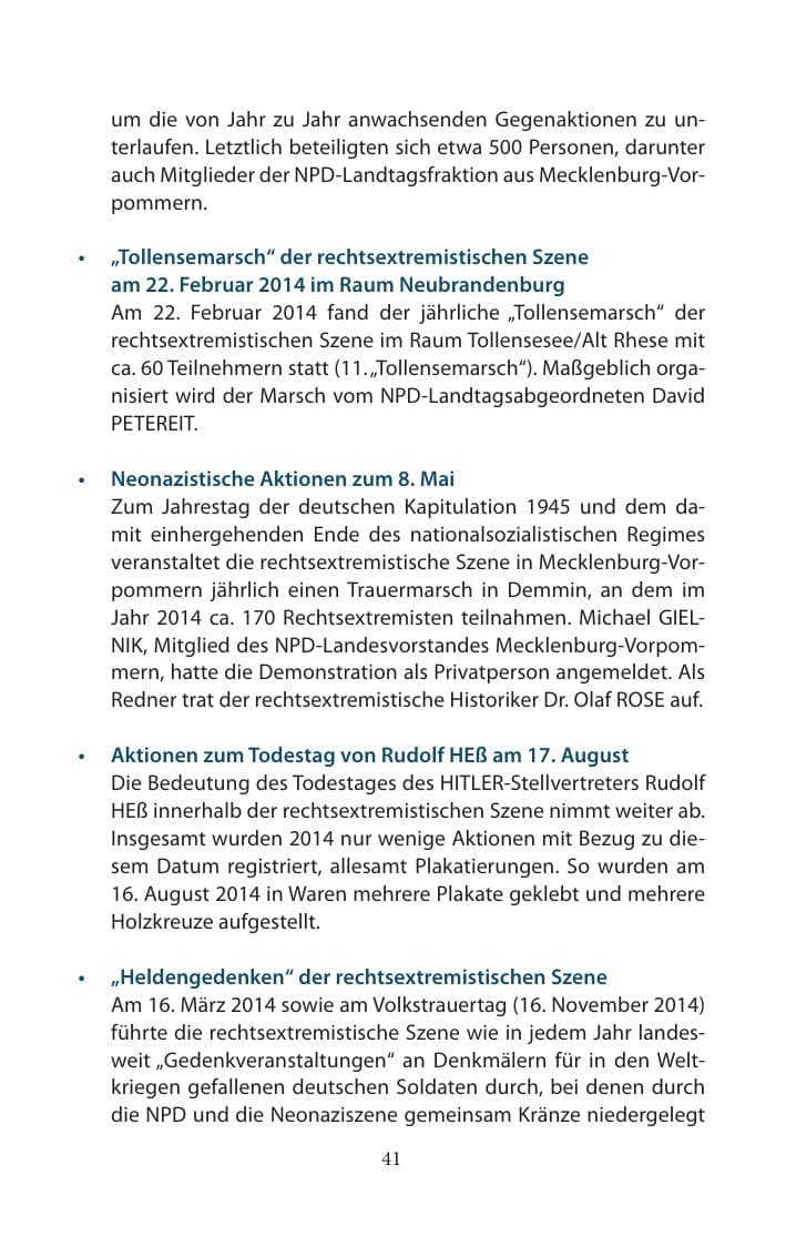 Seite 41 des Verfassungsschutzbericht 2014 Mecklenburg-Vorpommern