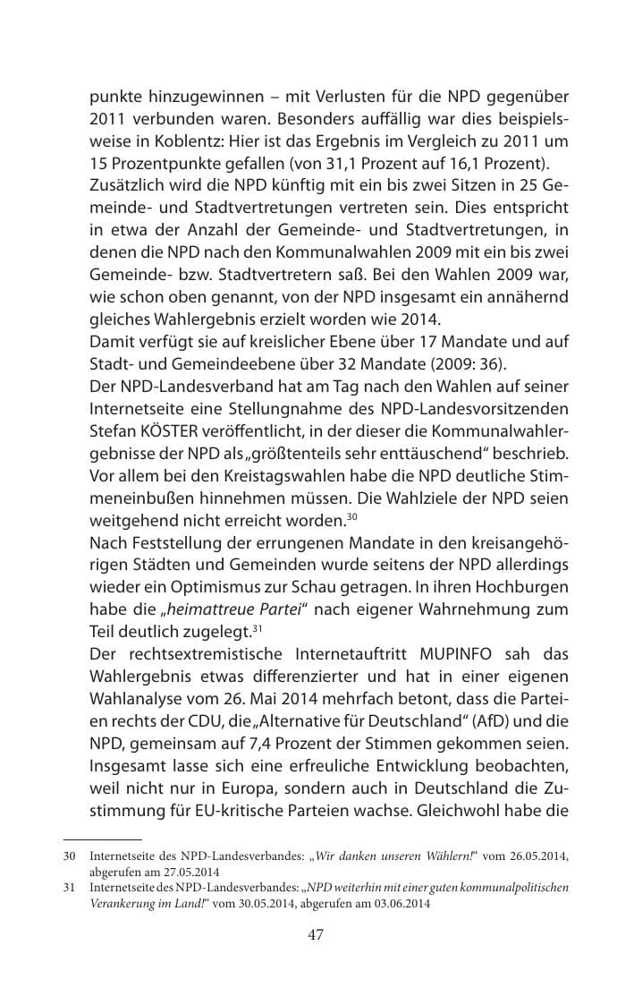 Seite 47 des Verfassungsschutzbericht 2014 Mecklenburg-Vorpommern