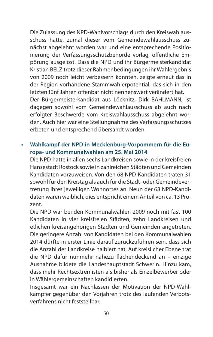 Seite 50 des Verfassungsschutzbericht 2014 Mecklenburg-Vorpommern