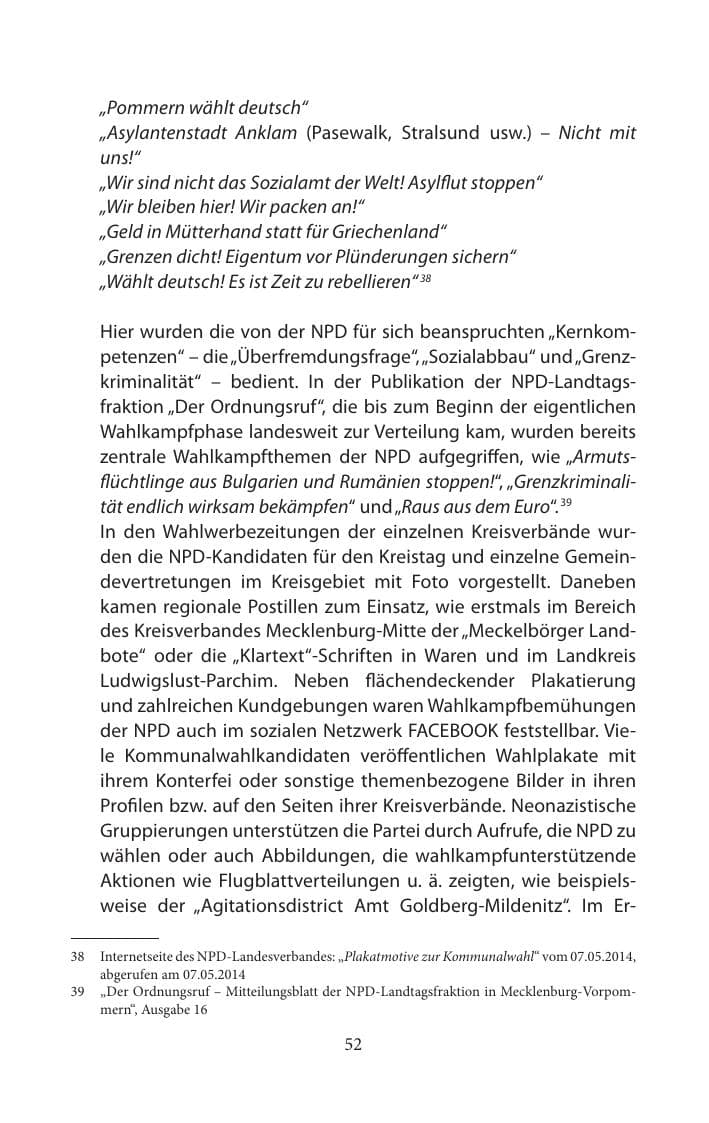 Seite 52 des Verfassungsschutzbericht 2014 Mecklenburg-Vorpommern