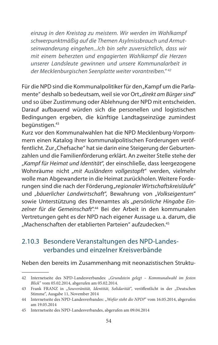 Seite 54 des Verfassungsschutzbericht 2014 Mecklenburg-Vorpommern