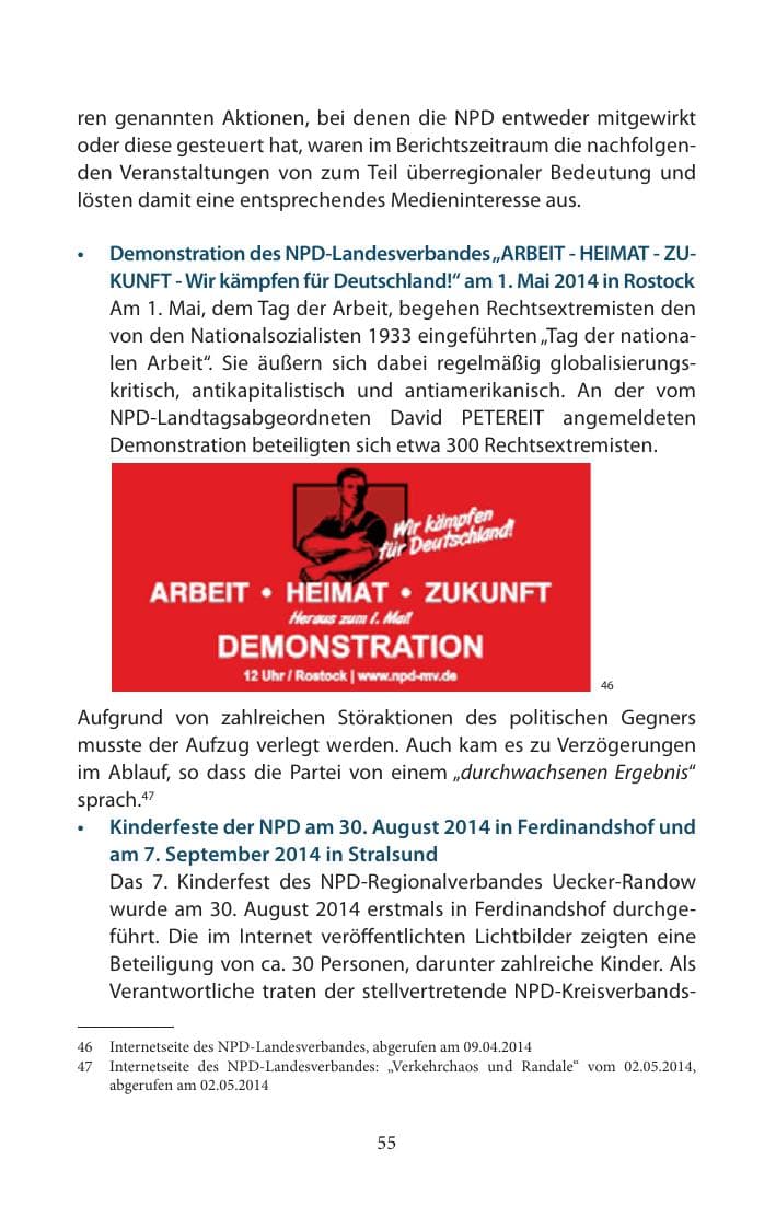 Seite 55 des Verfassungsschutzbericht 2014 Mecklenburg-Vorpommern