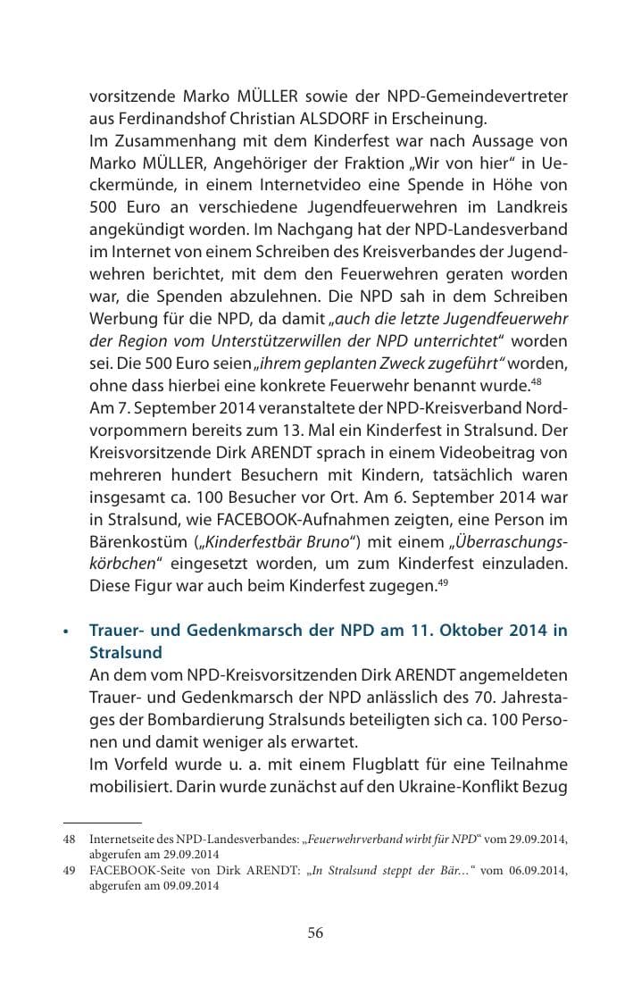 Seite 56 des Verfassungsschutzbericht 2014 Mecklenburg-Vorpommern