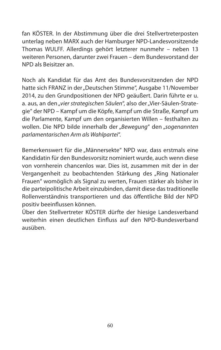 Seite 60 des Verfassungsschutzbericht 2014 Mecklenburg-Vorpommern