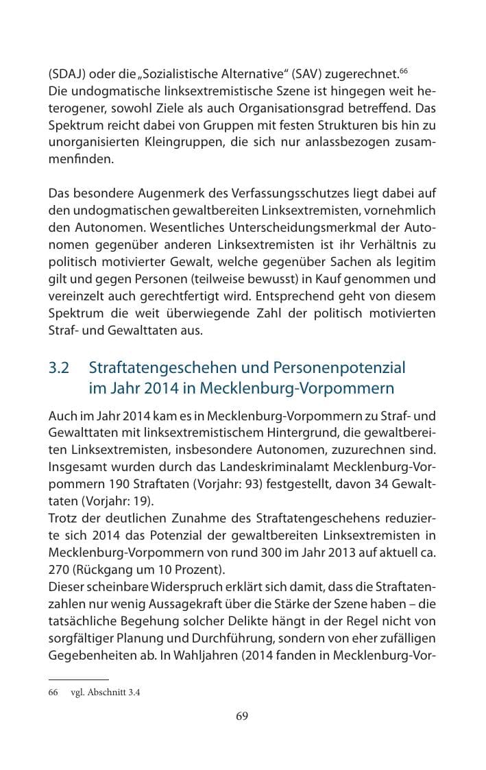 Seite 69 des Verfassungsschutzbericht 2014 Mecklenburg-Vorpommern