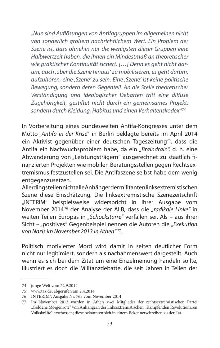 Seite 73 des Verfassungsschutzbericht 2014 Mecklenburg-Vorpommern