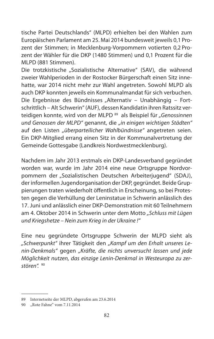 Seite 82 des Verfassungsschutzbericht 2014 Mecklenburg-Vorpommern