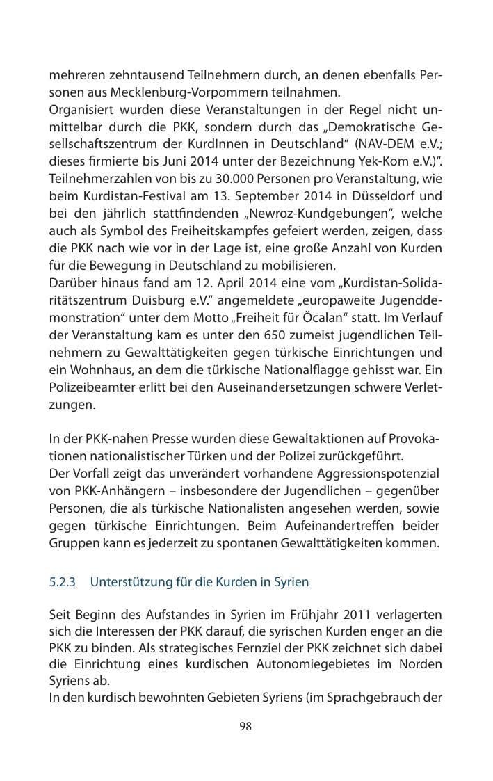 Seite 98 des Verfassungsschutzbericht 2014 Mecklenburg-Vorpommern