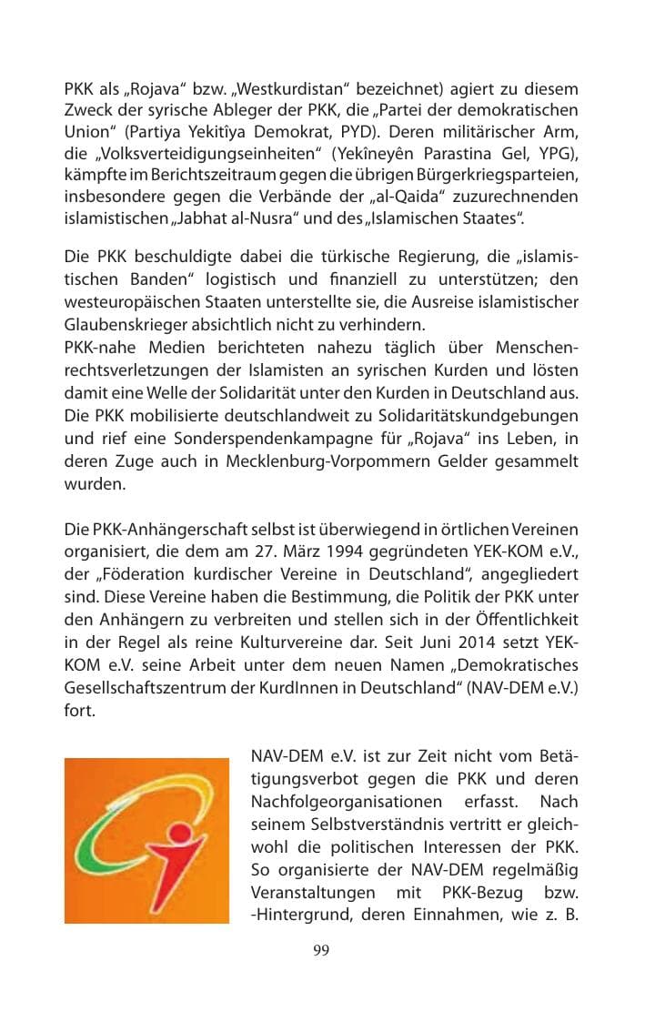 Seite 99 des Verfassungsschutzbericht 2014 Mecklenburg-Vorpommern