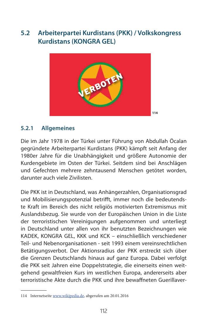 Seite 112 des Verfassungsschutzbericht 2015 Mecklenburg-Vorpommern