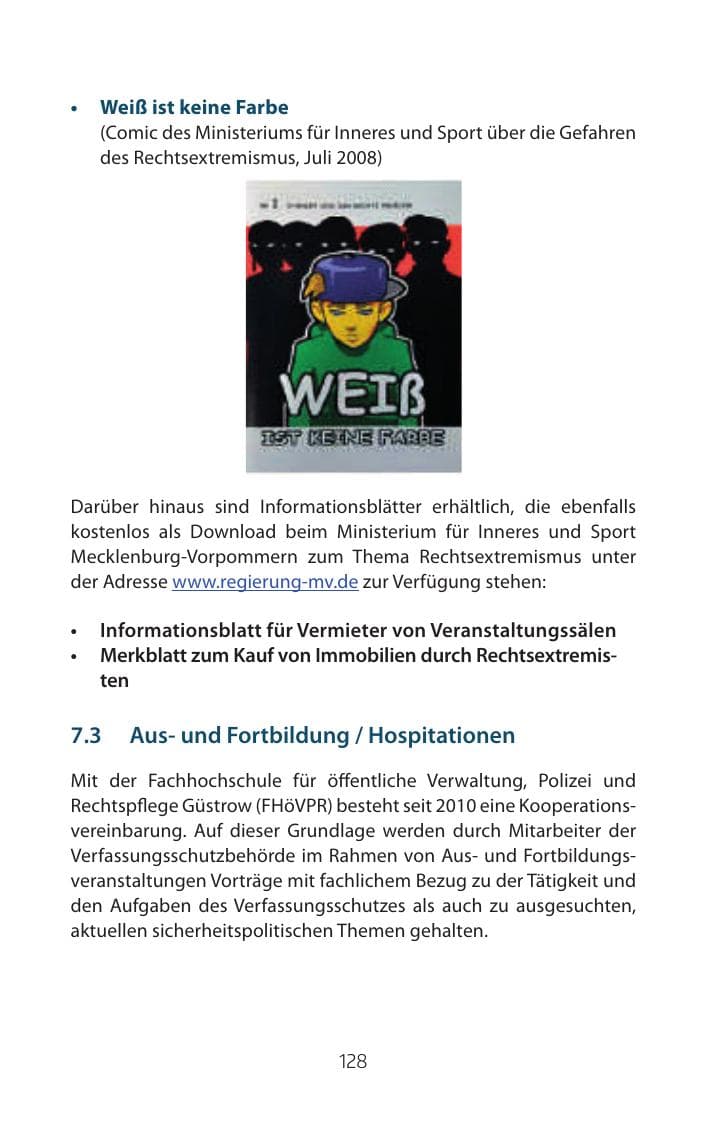 Seite 128 des Verfassungsschutzbericht 2015 Mecklenburg-Vorpommern