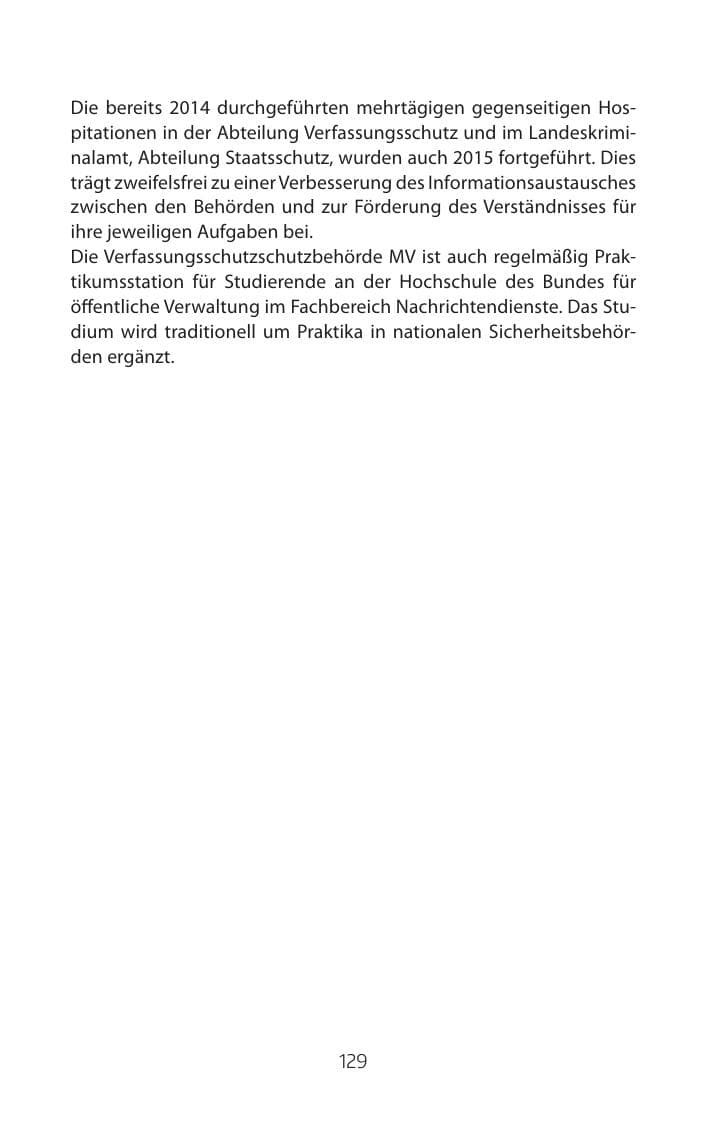 Seite 129 des Verfassungsschutzbericht 2015 Mecklenburg-Vorpommern