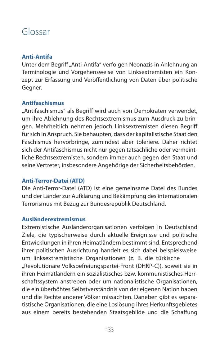 Seite 133 des Verfassungsschutzbericht 2015 Mecklenburg-Vorpommern