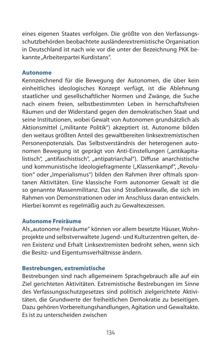 Seite 134 des Verfassungsschutzbericht 2015 Mecklenburg-Vorpommern
