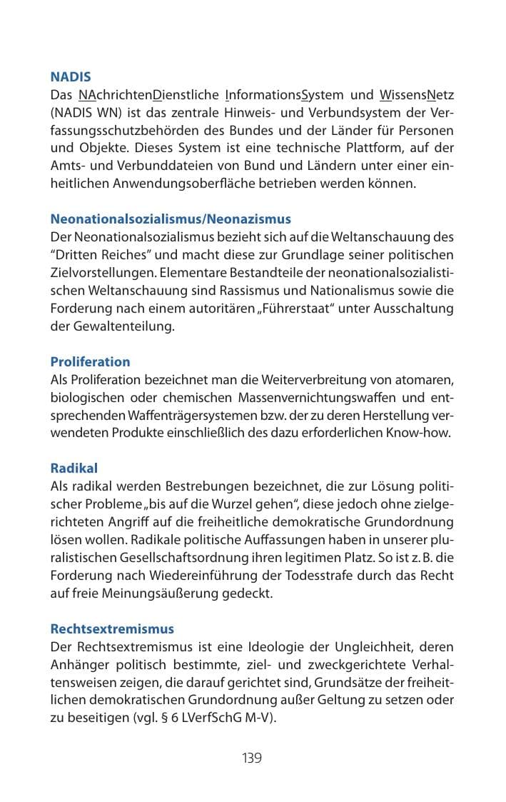 Seite 139 des Verfassungsschutzbericht 2015 Mecklenburg-Vorpommern
