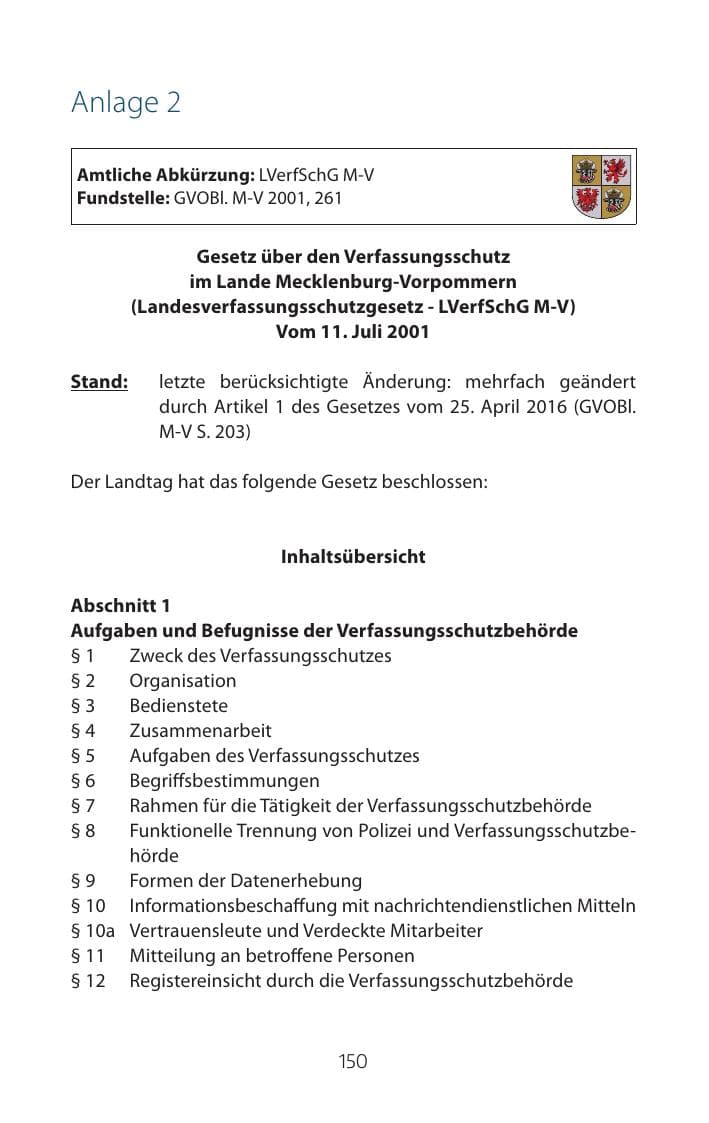 Seite 150 des Verfassungsschutzbericht 2015 Mecklenburg-Vorpommern