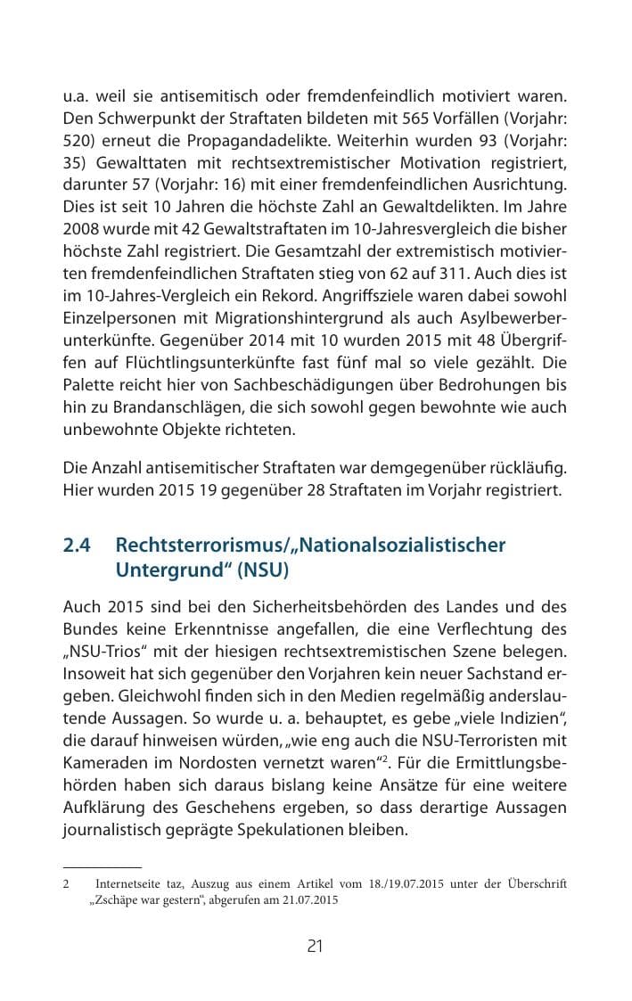 Seite 21 des Verfassungsschutzbericht 2015 Mecklenburg-Vorpommern