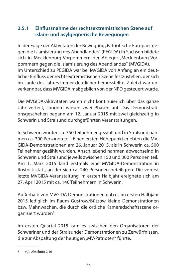 Seite 25 des Verfassungsschutzbericht 2015 Mecklenburg-Vorpommern