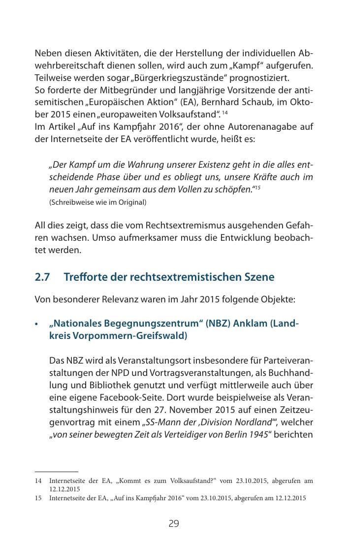 Seite 29 des Verfassungsschutzbericht 2015 Mecklenburg-Vorpommern