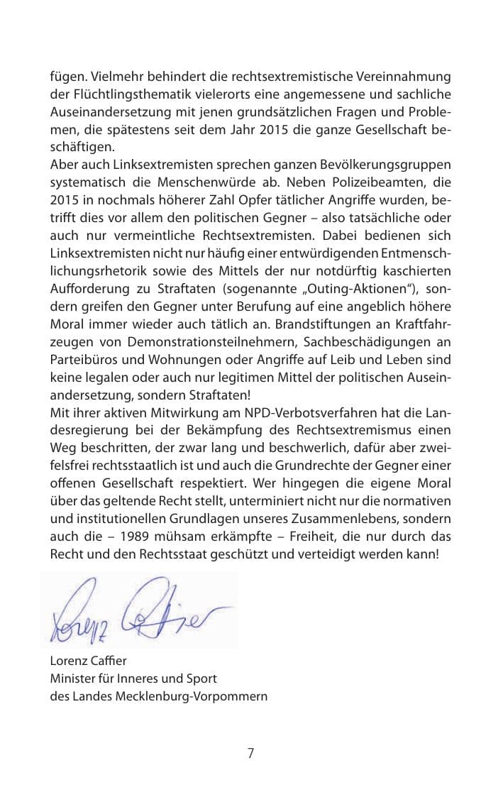 Seite 7 des Verfassungsschutzbericht 2015 Mecklenburg-Vorpommern