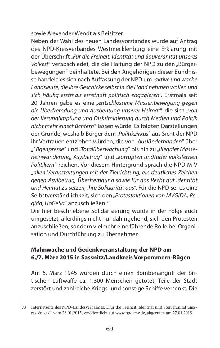 Seite 69 des Verfassungsschutzbericht 2015 Mecklenburg-Vorpommern
