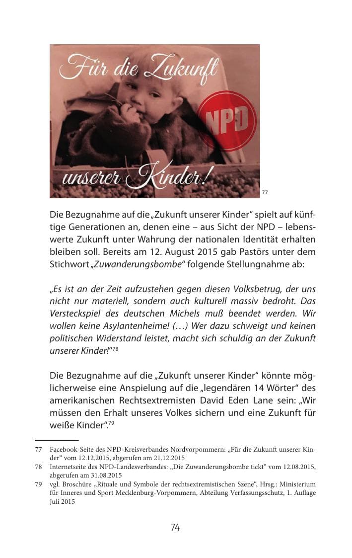 Seite 74 des Verfassungsschutzbericht 2015 Mecklenburg-Vorpommern