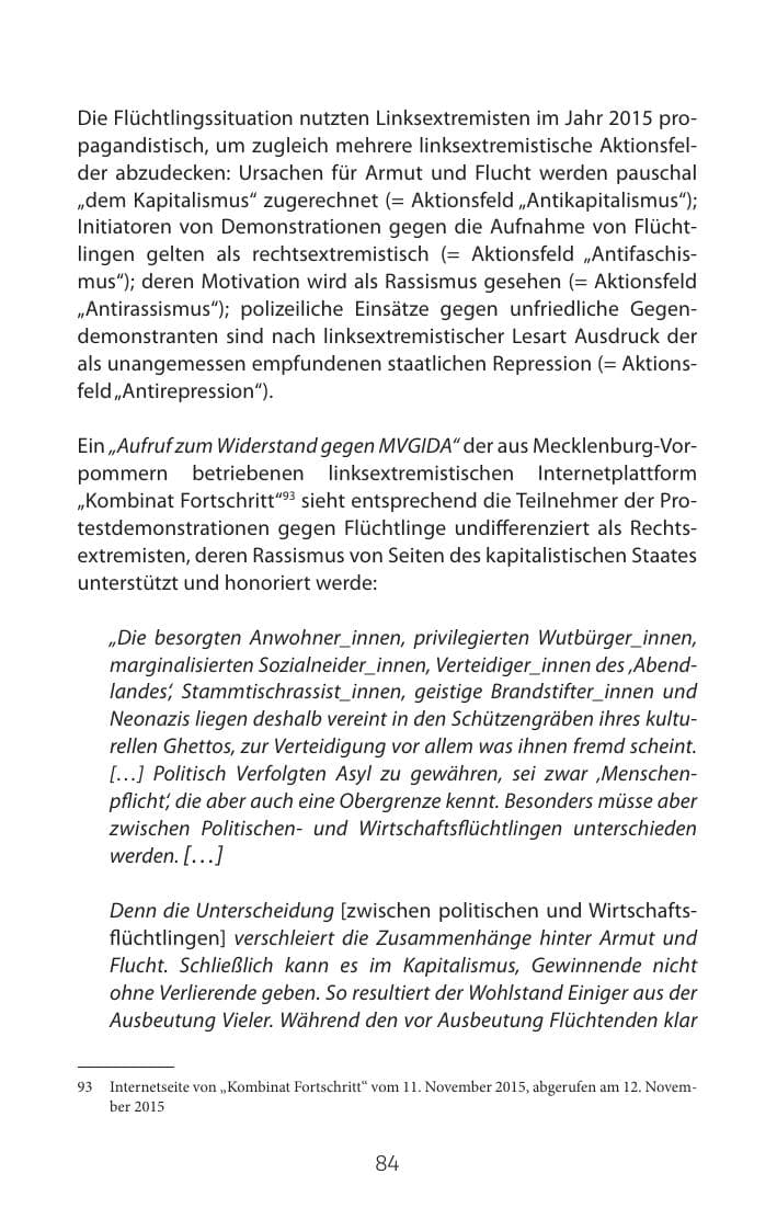 Seite 84 des Verfassungsschutzbericht 2015 Mecklenburg-Vorpommern