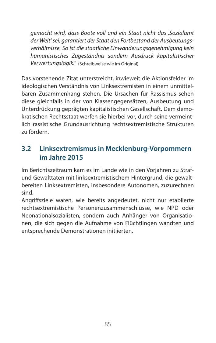 Seite 85 des Verfassungsschutzbericht 2015 Mecklenburg-Vorpommern