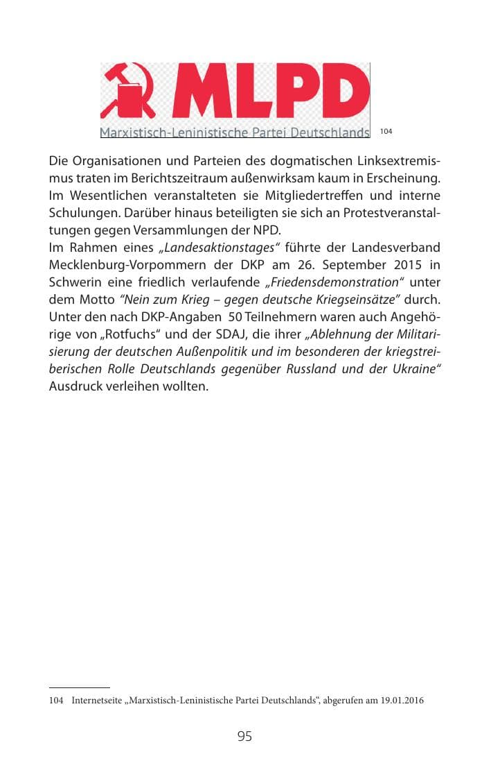 Seite 95 des Verfassungsschutzbericht 2015 Mecklenburg-Vorpommern