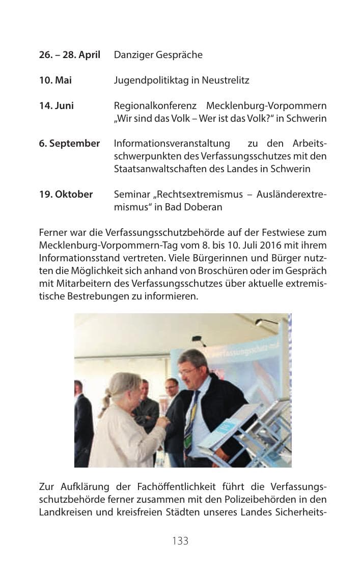 Seite 132 des Verfassungsschutzbericht 2016 Mecklenburg-Vorpommern