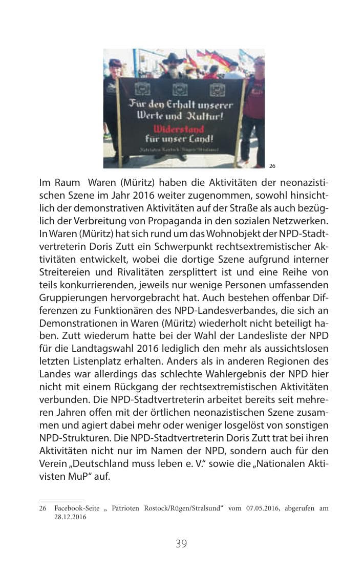 Seite 38 des Verfassungsschutzbericht 2016 Mecklenburg-Vorpommern