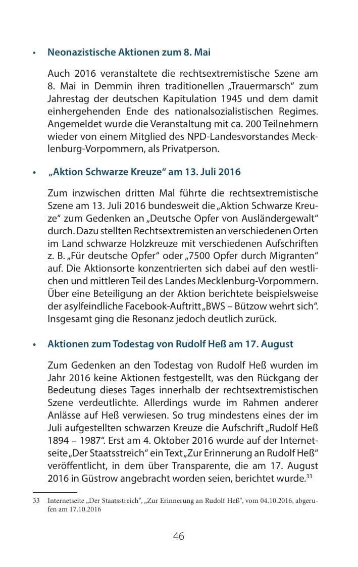 Seite 45 des Verfassungsschutzbericht 2016 Mecklenburg-Vorpommern