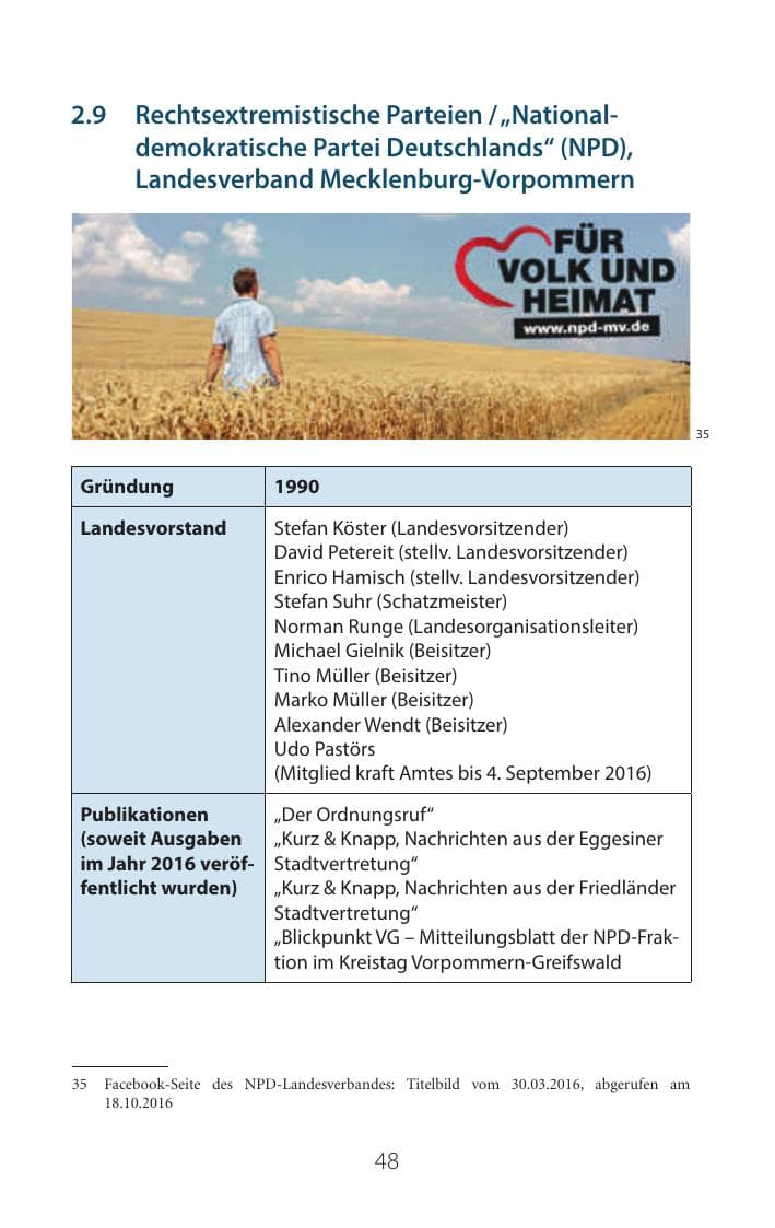Seite 47 des Verfassungsschutzbericht 2016 Mecklenburg-Vorpommern