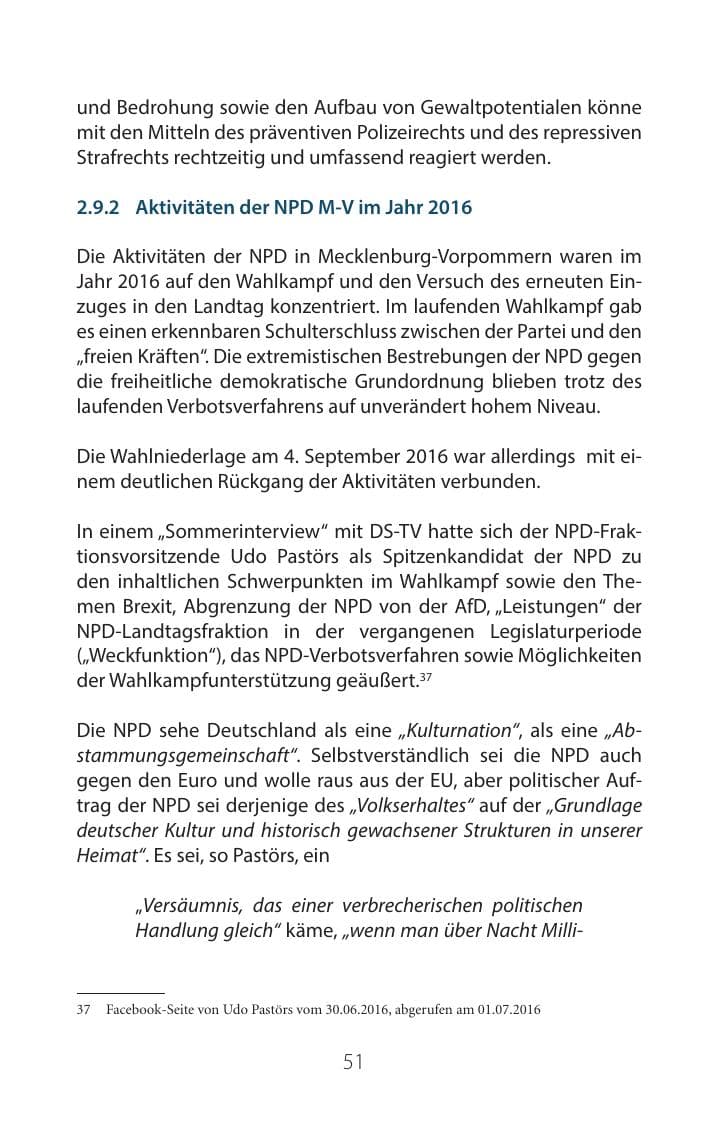 Seite 50 des Verfassungsschutzbericht 2016 Mecklenburg-Vorpommern