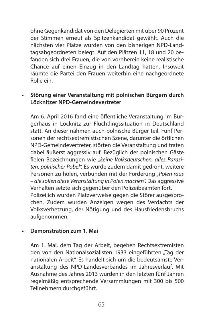 Seite 64 des Verfassungsschutzbericht 2016 Mecklenburg-Vorpommern