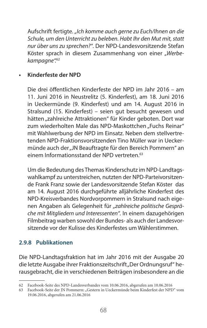 Seite 67 des Verfassungsschutzbericht 2016 Mecklenburg-Vorpommern