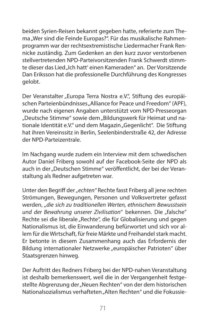 Seite 70 des Verfassungsschutzbericht 2016 Mecklenburg-Vorpommern
