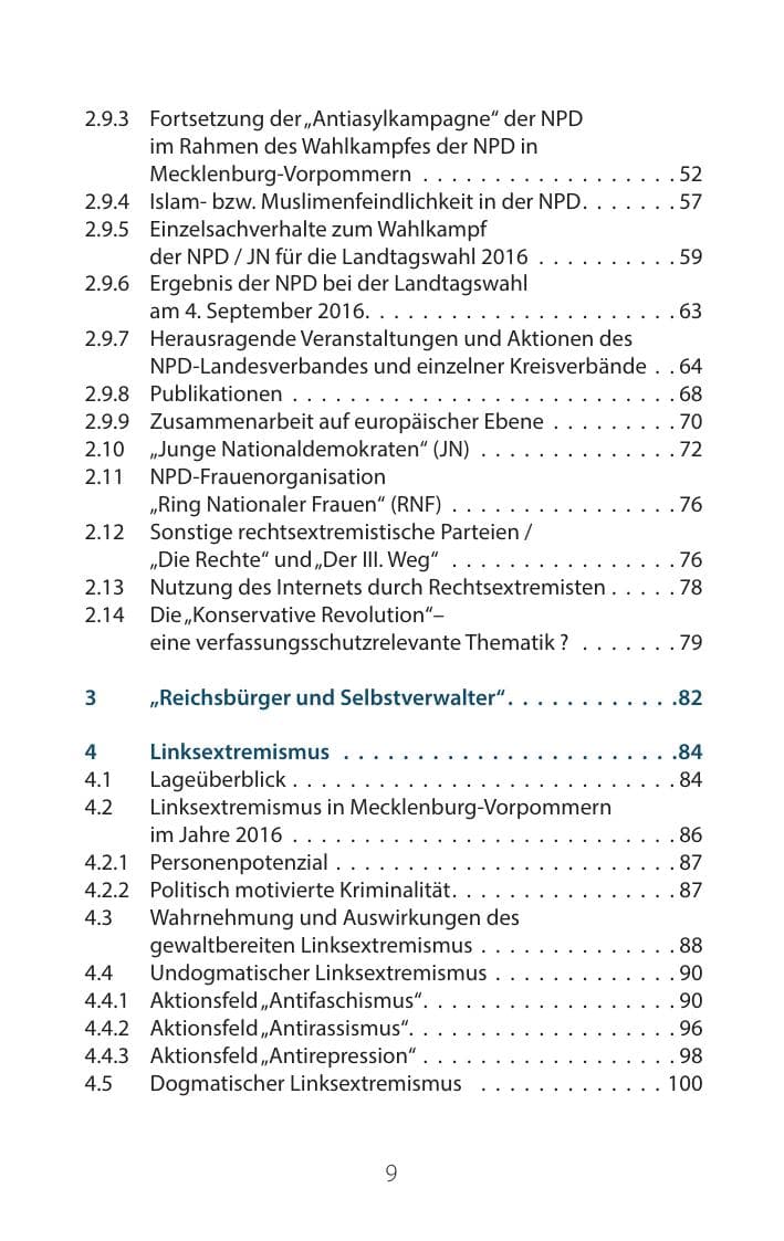 Seite 8 des Verfassungsschutzbericht 2016 Mecklenburg-Vorpommern