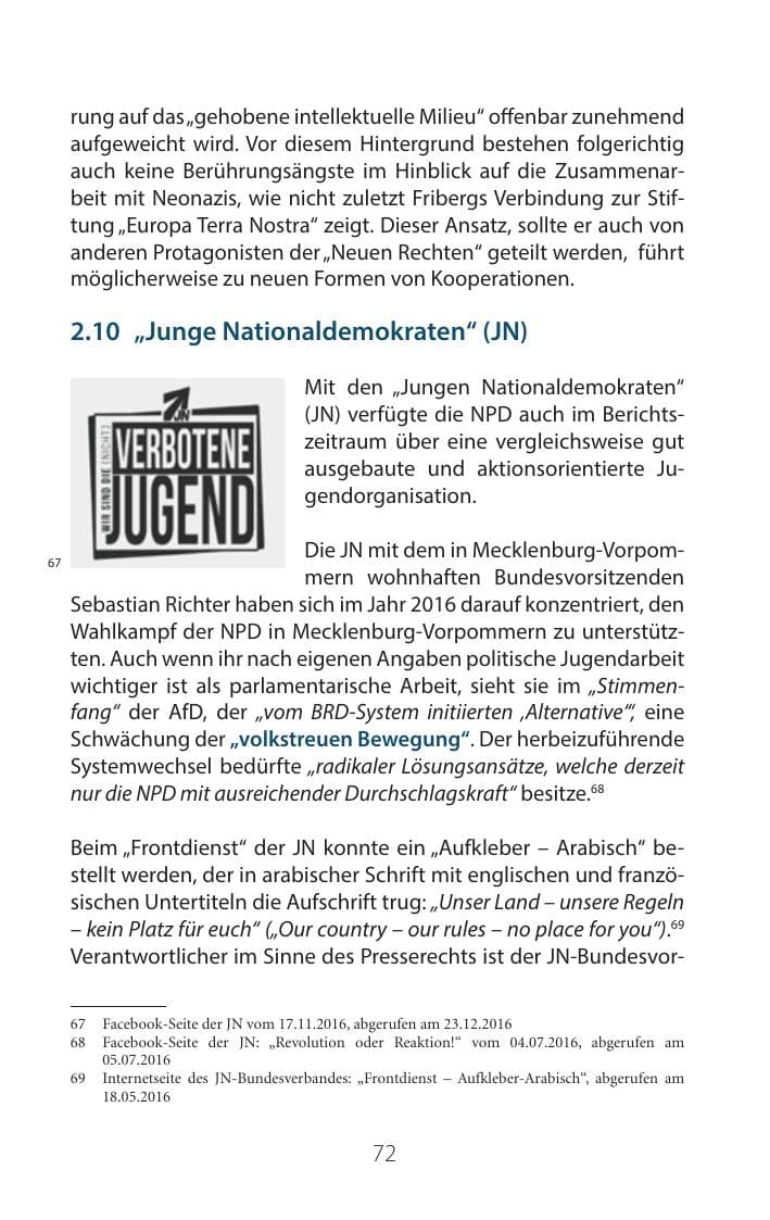 Seite 71 des Verfassungsschutzbericht 2016 Mecklenburg-Vorpommern