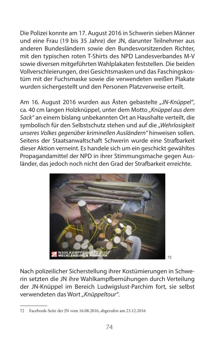 Seite 73 des Verfassungsschutzbericht 2016 Mecklenburg-Vorpommern