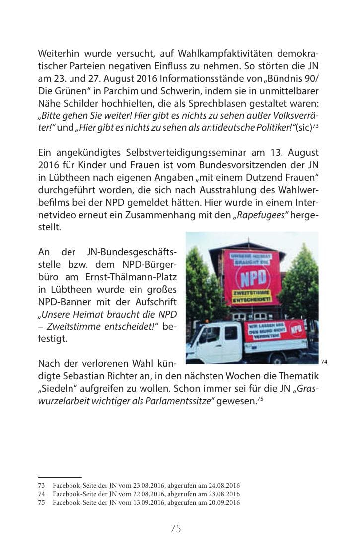 Seite 74 des Verfassungsschutzbericht 2016 Mecklenburg-Vorpommern