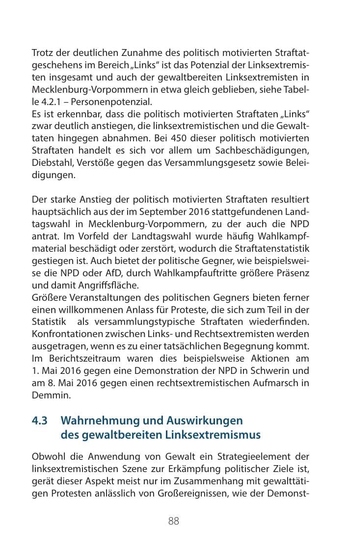 Seite 87 des Verfassungsschutzbericht 2016 Mecklenburg-Vorpommern