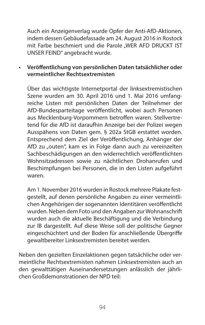 Seite 93 des Verfassungsschutzbericht 2016 Mecklenburg-Vorpommern